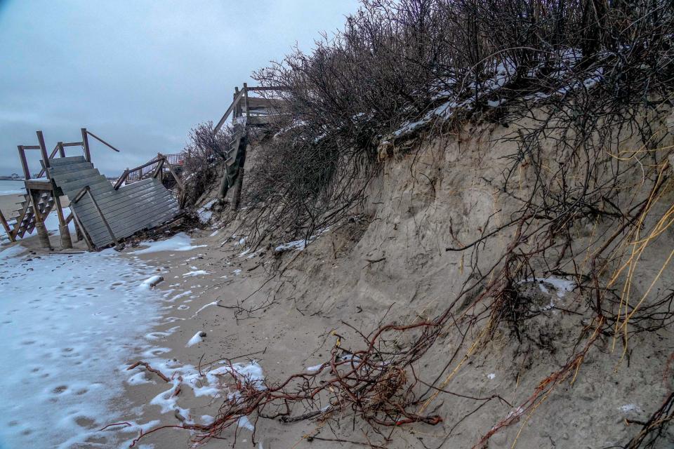 Erosion on Narragansett's shoreline was plainly evident Tuesday.