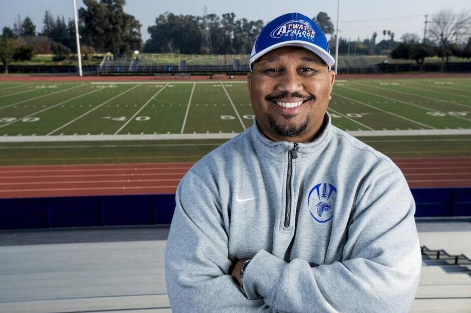 Seneca Ybarra, Atwater High School’s new head football coach, poses for a portrait at the school’s football field in Atwater, Calif., on Thursday, Dec. 22, 2016. Andrew Kuhn/akuhn@mercedsun-star.com