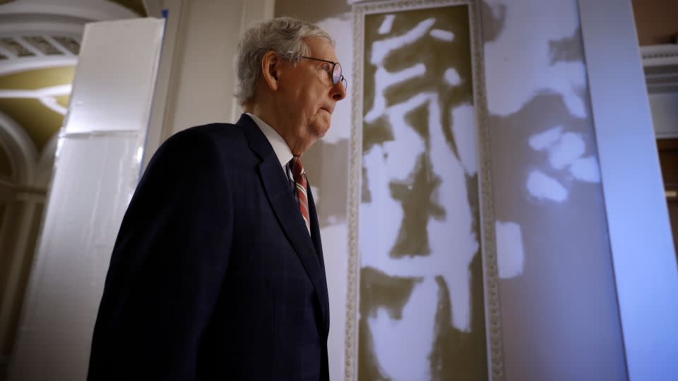 Senate Minority Leader Mitch McConnell returns to his offices in the US Capitol after delivering a speech on the Senate floor on June 1, 2023 in Washington, DC. - Chip Somodevilla/Getty Images
