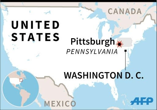 Map of the United States locating shooting in Pittsburgh, Pennsylvania