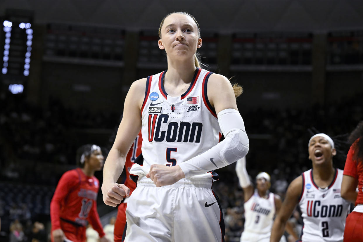 Paige Bueckers and UConn will meet Duke in the Sweet 16. (AP Photo/Jessica Hill)
