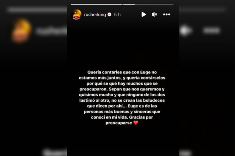 Así confirmó Rusherking su separación de la China Suárez (Captura Instagram @rusherking)