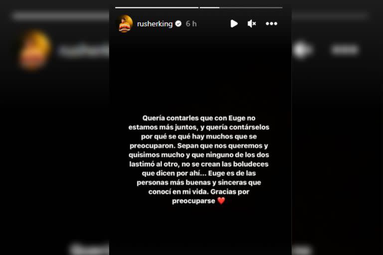 Rusher fue frío al hablar de la separación (Captura Instagram @rusherking)