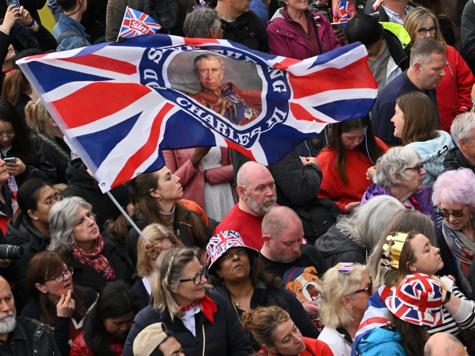 The crowd on the route of the procession in London ahead of the coronation of King Charles III and Queen Camilla on Saturday.