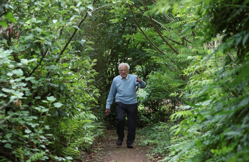 Alfons Leempoels walks the equivalent of a marathon in his garden to raise money to fight against the coronavirus disease (COVID-19) in Rotselaar