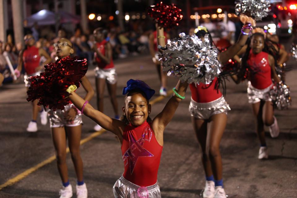 Cheerleaders in the 2023 Edison Festival of Light Grand Parade in Fort Myers on Saturday, Feb. 18, 2023.