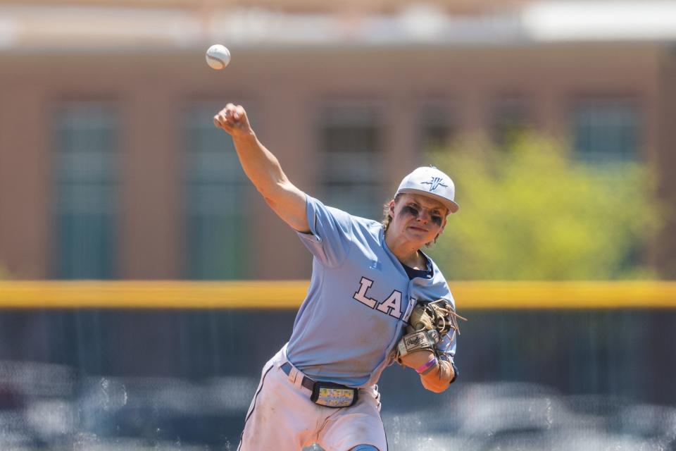 Westlake’s Mason Hartle pitches the ball against Roy during the first round of the 6A boys baseball state playoffs at Westlake High School in Saratoga Springs on Monday, May 15, 2023. | Ryan Sun, Deseret News