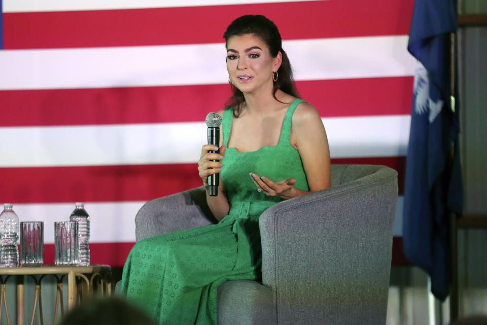 FILE - Casey DeSantis speaks about her family focused program in the state of Florida during a campaign event with Republican presidential candidate Florida Gov. Ron DeSantis, Friday, June 2, 2023, in Lexington, S.C. (AP Photo/Artie Walker Jr., File)