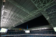 A general overview of Hard Rock Stadium during an NFL preseason game between the Jacksonville Jaguars and the Miami Dolphins, Thursday, Aug. 22, 2019, in Miami Gardens, Fla. (Margaret Bowles via AP)