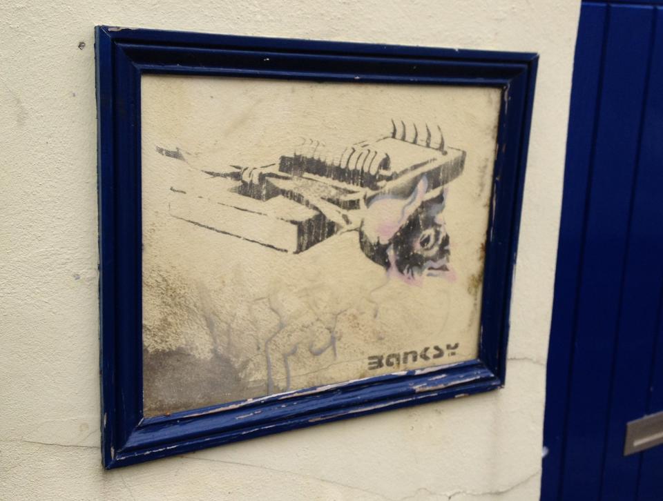 An early Banksy stencil in his home city of Bristol. (Lee Moran)