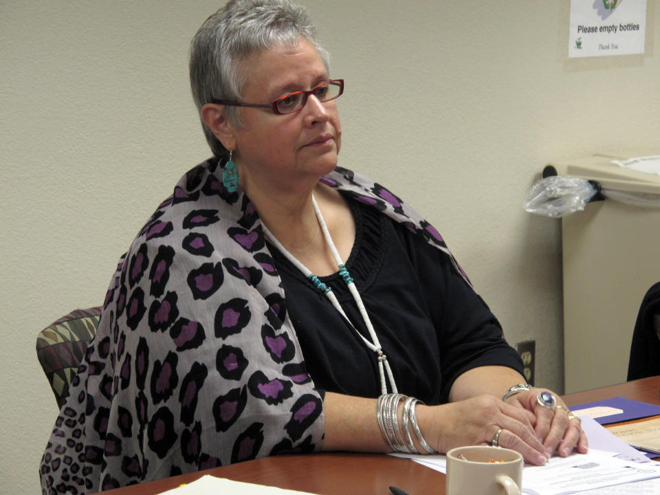 In this Oct. 19, 2012 photo, Charon Asetoyer, executive director of the Native American Community Board, is shown at an Albuquerque fourm on access for American Indian women getting emergency contraceptive Plan B. The federal Indian Health Services has said it is finalizing a policy to make Plan B available to American Indian women at its facilities much like it is in retail pharmacies across the country — without requiring a consultation with a health care provider and without a prescription, except for those under 17. (AP Photo/Russell Contreras)