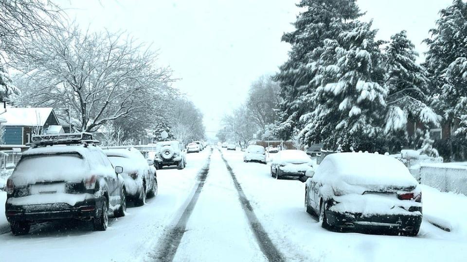 Arroyo Street in Reno, Nevada shows the effects of the snowstorm on Saturday, March 2, 2024.