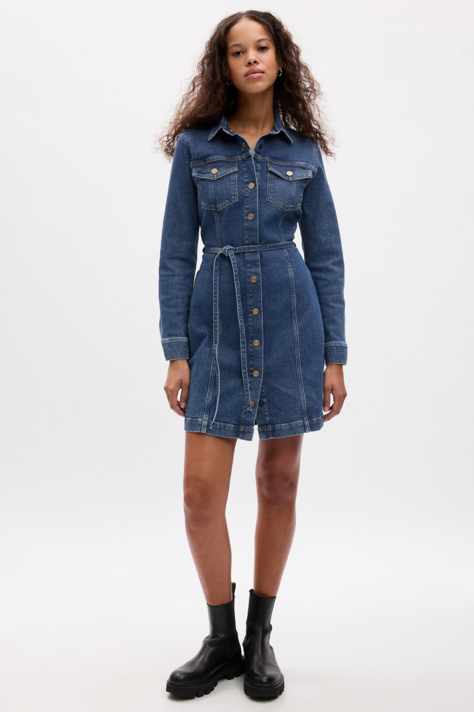 Gap Belted Denim Midi Dress