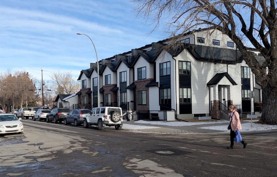 A multi-family housing development in Inglewood. The city's new housing strategy would see zoning rules change to allow for townhomes and rowhouses in all residential areas. (Bryan Labby/CBC - image credit)