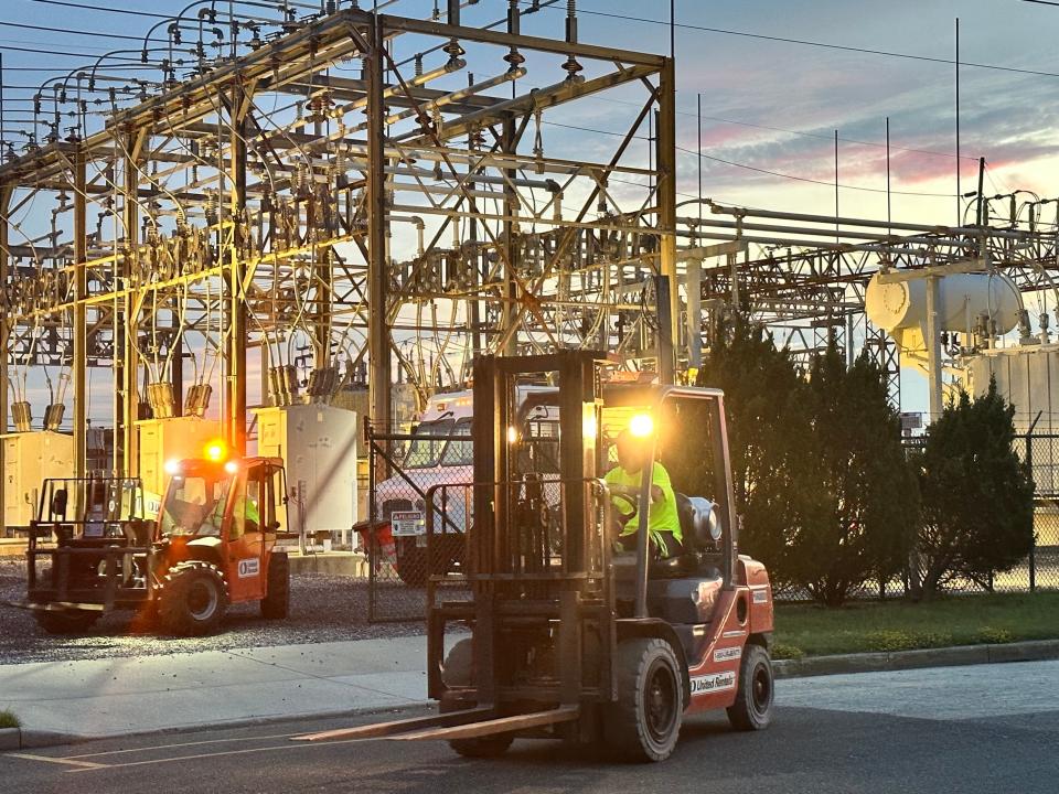 Workers labor around the clock from Friday to early Sunday to repair and replace equipment to an electrical grid substation  of Atlantic City Electric following a fire there that caused a power  outage to  24,000 customers on the Jersey Shore barrier island.