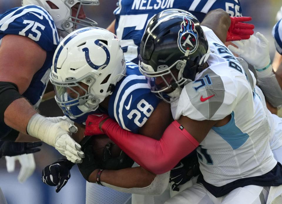 Indianapolis Colts running back Jonathan Taylor is not seeing the success he had in 2021, when he led the NFL in rushing yards and rushing touchdowns.