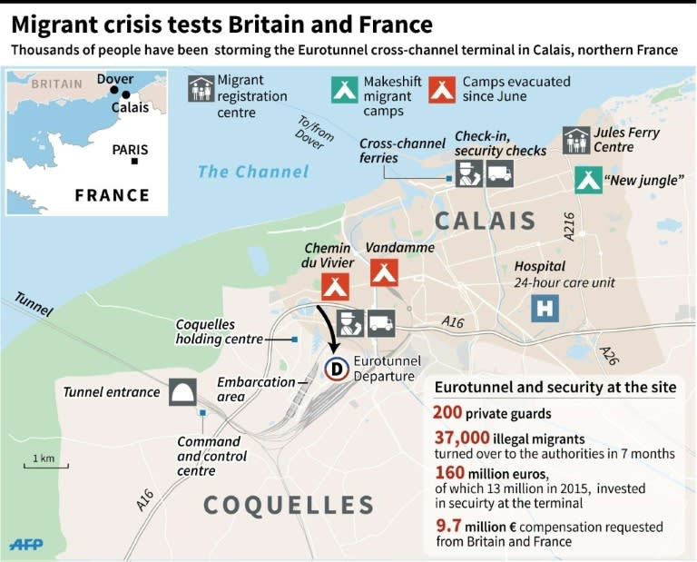 Map of the area around Calais in northern France