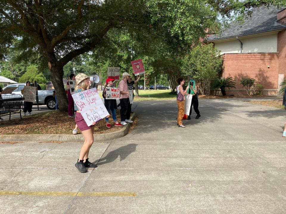 Protestors gather on SLCC campus Wednesday June 29 in opposition of Louisiana's "Trigger" bill SB 342