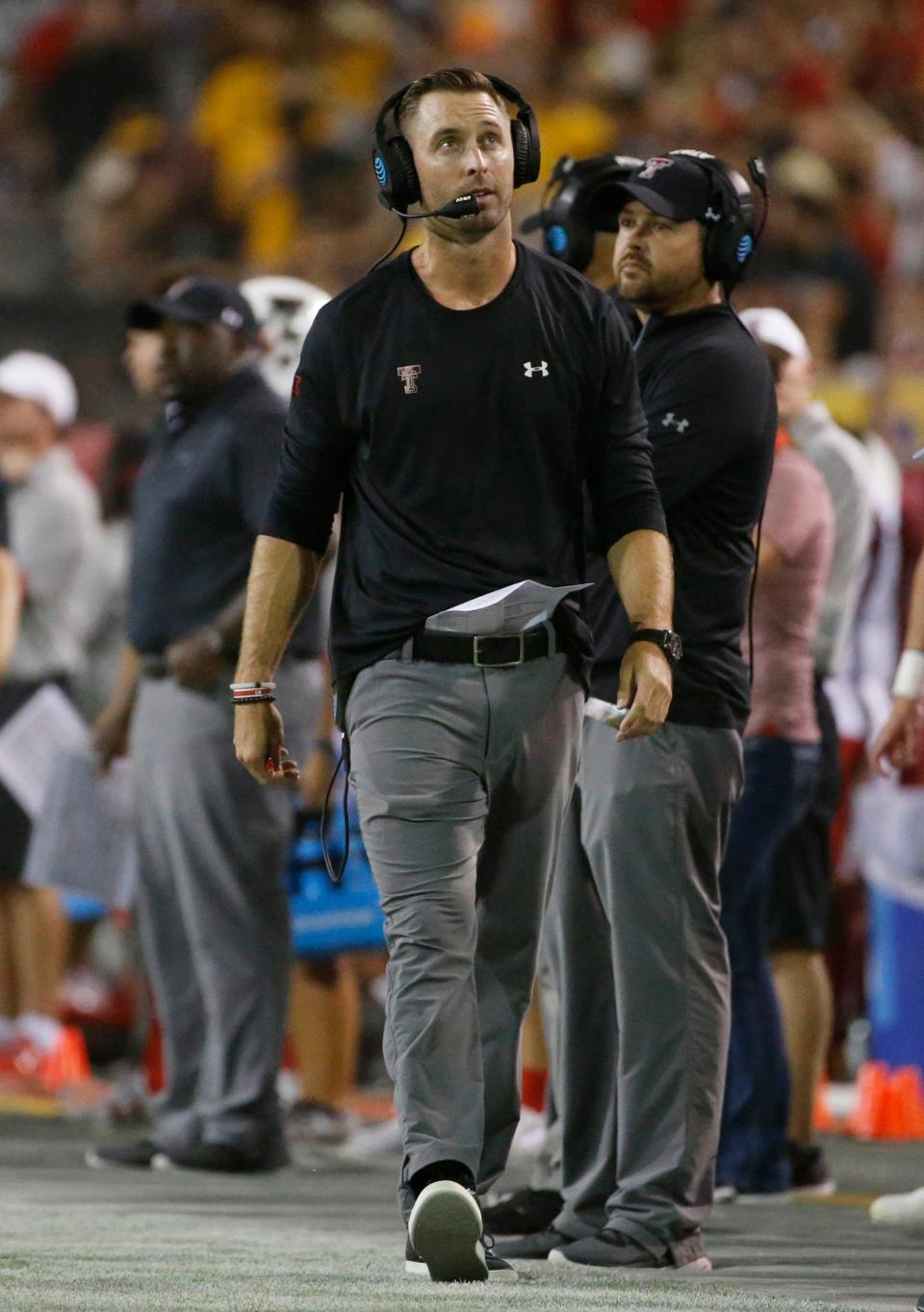 Texas Tech head coach Kliff Kingsbury paces the sidelines against ASU at Sun Devil Stadium in Tempe, Ariz., on Sept. 10, 2016. A site included the current Arizona Cardinals coach on its list of potential replacements for Herm Edwards at Arizona State.