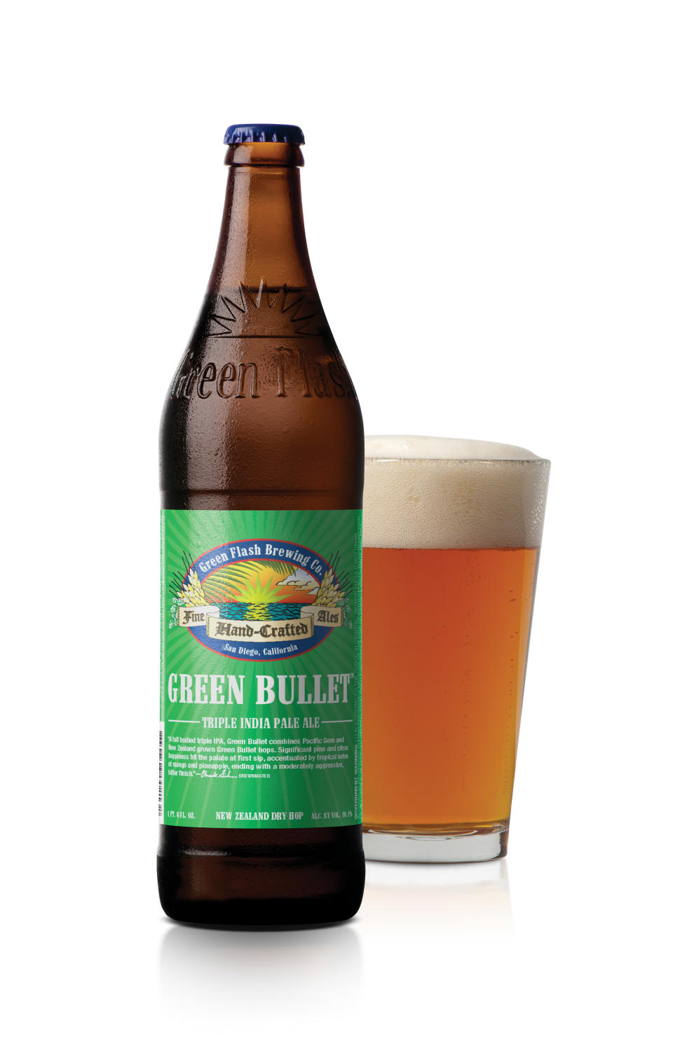 This undated photo provided by the Green Flash Brewing Co. in San Diego, Calif. shows their Green Bullet triple IPA beer. (AP Photo/Green Flash Brewing Co.)