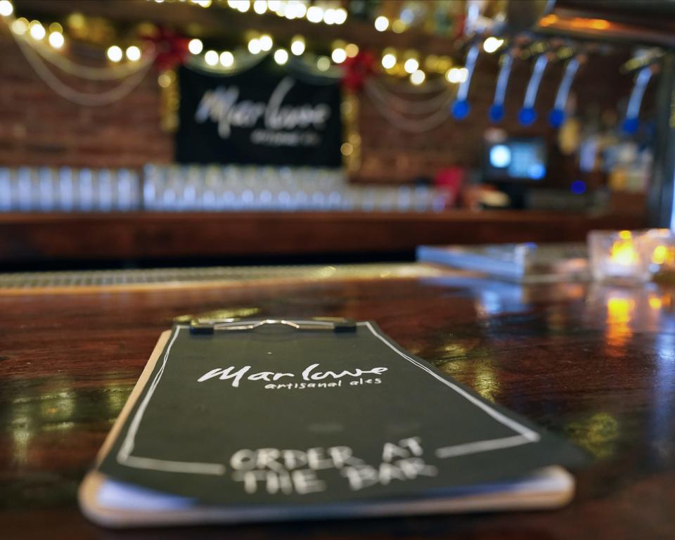 The beer and food menu on the bar at Marlowe Artisanal Ales on Main St. in Nyack. Wednesday, November 30, 2022.