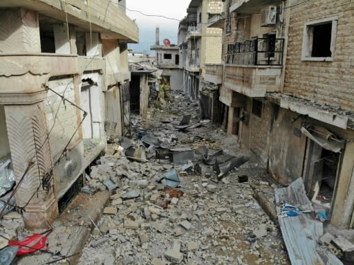 Destruction in the town of Sarmin, about 8 kilometres southeast of Idlib city