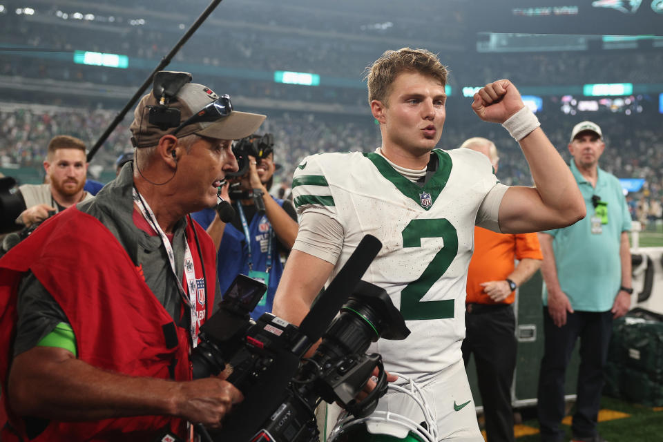 The Jets are planning to ride with Zach Wilson as their starting quarterback the rest of the season. They don't have much of a choice. (Photo by Elsa/Getty Images)