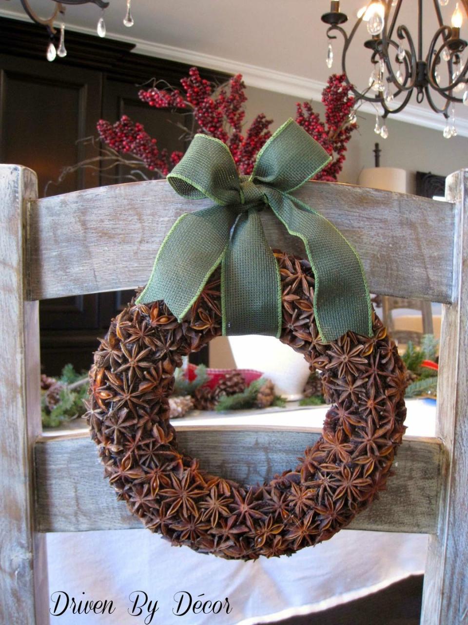 <p>Recreate this sweet smelling wreath with star anise. </p><p>See more at <a href="http://www.drivenbydecor.com/2012/12/holiday-decorating-diy-star-anise.html" rel="nofollow noopener" target="_blank" data-ylk="slk:Driven By Decor;elm:context_link;itc:0;sec:content-canvas" class="link ">Driven By Decor</a>. </p>