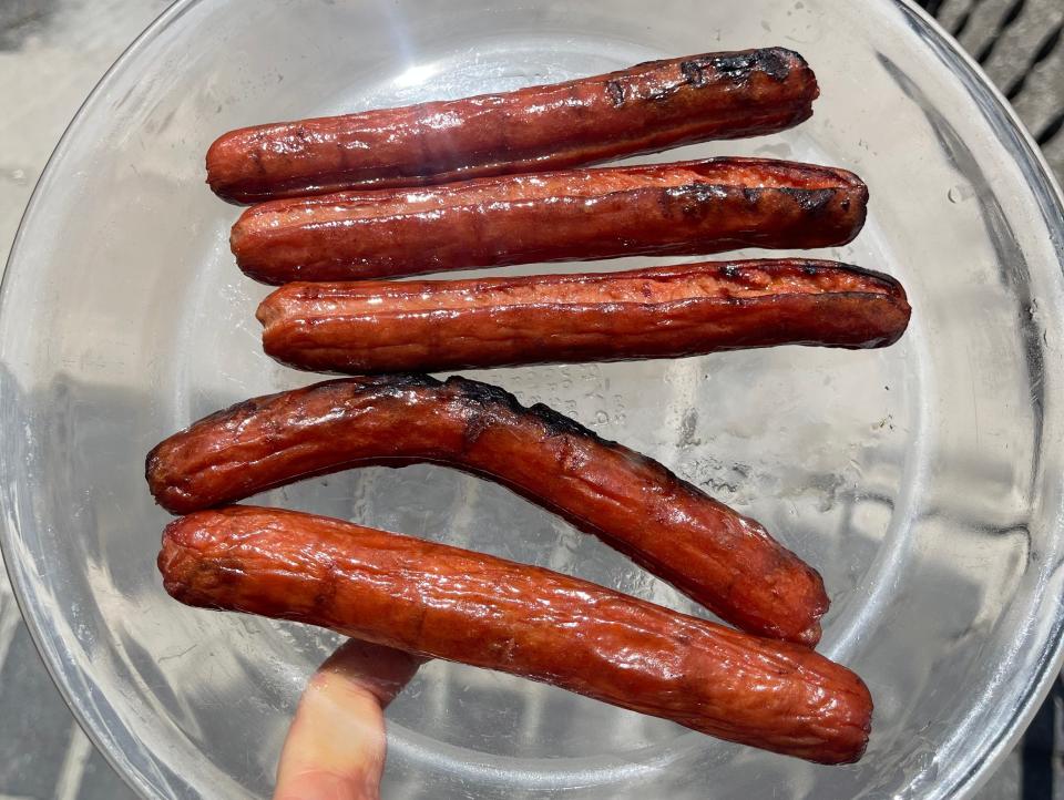 The end result of grilling the hot dogs.