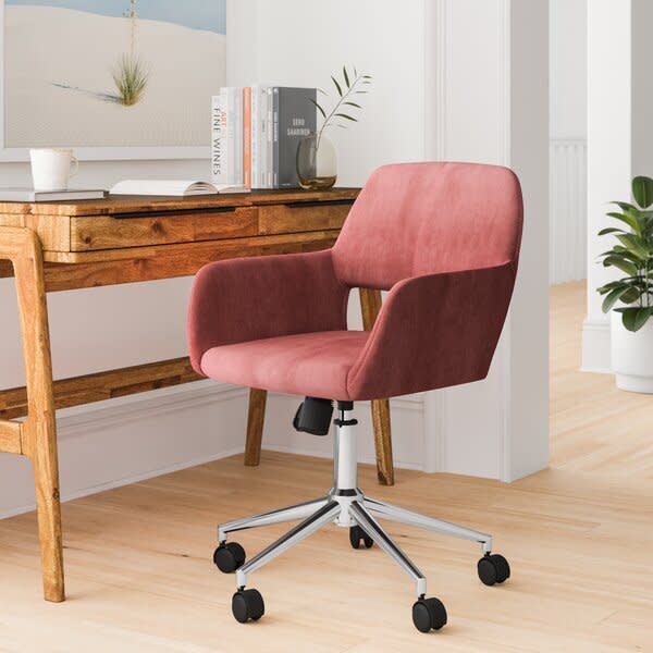 It's the perfect combination of comfort and style &mdash; and is perfect for adding a pop of color to your work-from-home space. <br /><br /><strong>Promising review:</strong> "The chair is perfect, it's comfortable, nice looking, and sturdy. Assembly was super easy. I didn't want a traditional office chair as my desk is in a spare bedroom and it fits just perfect! Thanks for the awesome chair!' &mdash; <a href="https://www.anrdoezrs.net/links/8209452/type/dlg/sid/-HPWayDaySale4-28-21-60896f93e4b09cce6c197126/https://www.wayfair.com/furniture/pdp/wade-logan-carvey-velvet-task-chair-w004279126.html" target="_blank" rel="nofollow noopener noreferrer" data-skimlinks-tracking="5936848" data-vars-affiliate="www.kqzyfj.com" data-vars-campaign="WayDaySale2021-Enrico-4-28-21-5936848" data-vars-href="https://www.kqzyfj.com/click-8209452-13720150?sid=WayDaySale2021-Enrico-4-28-21-5936848&amp;url=https%3A%2F%2Fwww.wayfair.com%2Ffurniture%2Fpdp%2Fwade-logan-carvey-velvet-task-chair-w004279126.html%3Fpiid%3D1266827544" data-vars-keywords="cleaning" data-vars-link-id="16671145" data-vars-price="" data-vars-product-id="21100177" data-vars-product-img="https://secure.img1-fg.wfcdn.com/im/11387214/resize-h800-w800%5Ecompr-r85/1047/104795036/Carvey+Velvet+Task+Chair.jpg" data-vars-product-title="Carvey Velvet Task Chair" data-vars-redirecturl="https://www.wayfair.com/furniture/pdp/wade-logan-carvey-velvet-task-chair-w004279126.html?piid=1266827544" data-vars-retailers="wayfair" data-ml-dynamic="true" data-ml-dynamic-type="sl" data-orig-url="https://www.kqzyfj.com/click-8209452-13720150?sid=WayDaySale2021-Enrico-4-28-21-5936848&amp;url=https%3A%2F%2Fwww.wayfair.com%2Ffurniture%2Fpdp%2Fwade-logan-carvey-velvet-task-chair-w004279126.html%3Fpiid%3D1266827544" data-ml-id="17">Ashley<br /><br />﻿</a><strong>Price:</strong> <a href="https://www.anrdoezrs.net/links/8209452/type/dlg/sid/-HPWayDaySale4-28-21-60896f93e4b09cce6c197126/https://www.wayfair.com/furniture/pdp/wade-logan-carvey-velvet-task-chair-w004279126.html" target="_blank" rel="nofollow noopener noreferrer" data-skimlinks-tracking="5936848" data-vars-affiliate="www.kqzyfj.com" data-vars-campaign="WayDaySale2021-Enrico-4-28-21-5936848" data-vars-href="https://www.kqzyfj.com/click-8209452-13720150?sid=WayDaySale2021-Enrico-4-28-21-5936848&amp;url=https%3A%2F%2Fwww.wayfair.com%2Ffurniture%2Fpdp%2Fwade-logan-carvey-velvet-task-chair-w004279126.html%3Fpiid%3D1266827544" data-vars-keywords="cleaning" data-vars-link-id="16671145" data-vars-price="" data-vars-product-id="21100177" data-vars-product-img="https://secure.img1-fg.wfcdn.com/im/11387214/resize-h800-w800%5Ecompr-r85/1047/104795036/Carvey+Velvet+Task+Chair.jpg" data-vars-product-title="Carvey Velvet Task Chair" data-vars-redirecturl="https://www.wayfair.com/furniture/pdp/wade-logan-carvey-velvet-task-chair-w004279126.html?piid=1266827544" data-vars-retailers="wayfair" data-ml-dynamic="true" data-ml-dynamic-type="sl" data-orig-url="https://www.kqzyfj.com/click-8209452-13720150?sid=WayDaySale2021-Enrico-4-28-21-5936848&amp;url=https%3A%2F%2Fwww.wayfair.com%2Ffurniture%2Fpdp%2Fwade-logan-carvey-velvet-task-chair-w004279126.html%3Fpiid%3D1266827544" data-ml-id="18">$79.99</a> (originally $159.99; available in six colors)<br /><i><br />See more office furniture <a href="https://www.wayfair.com/daily-sales/way-day%3a-office-furniture~e220832.html?cjevent=8c59581da83911eb82f101950a82b832&amp;refID=CJ314743-CJ5370367&amp;PID=CJ100107412" target="_blank" rel="noopener noreferrer">from $85</a>.</i>