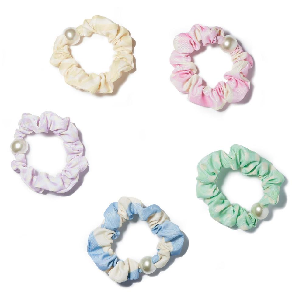 RUFFLE MULTI SKINNY PEARL FIVE-PACK SCRUNCHIE