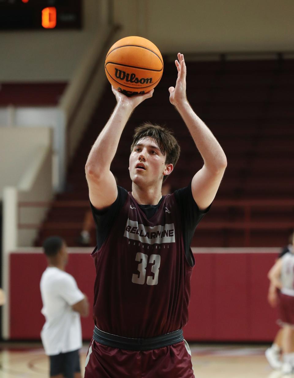 Bellarmine sophomore transfer Langdon Hatton shot free throws during practice at Knights Hall on campus in Louisville, Ky. on June 14, 2022.  