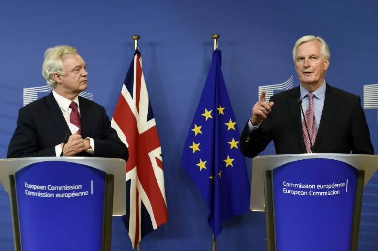 European Union chief negotiator Michel Barnier (right) and Britain's Brexit minister David Davis meet in Brussels on June 19, 2017