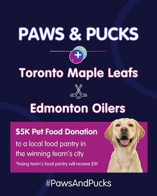 Join Pets Plus Us in cheering for the community and commiserating at the Oilers vs.  Maple Leafs by following us on Instagram at @petsplusus and using the hashtag #PetsPlusUsCares to show your support!