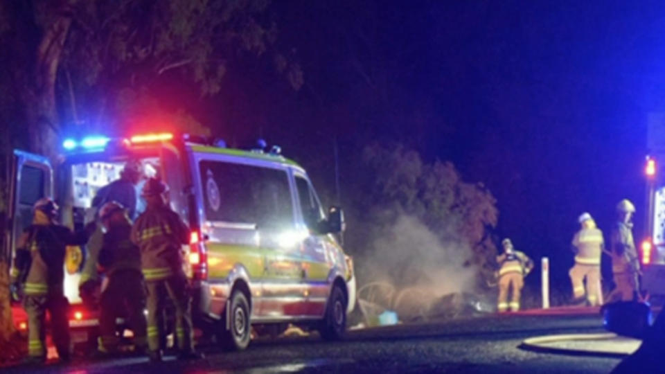 Three men have died and a woman is fighting for her life after a car hit a tree and burst into flames in regional Queensland.