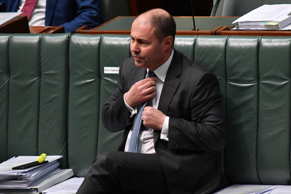 CANBERRA, AUSTRALIA - JUNE 17: Treasurer Josh Frydenberg during Question Time in the House of Representatives at Parliament House on June 17, 2020 in Canberra, Australia. Three Victorian Labor MPs have resigned amid corruption and branch stacking allegations following an investigation by The Age newspaper and 60 minutes which aired on Sunday night. (Photo by Sam Mooy/Getty Images)