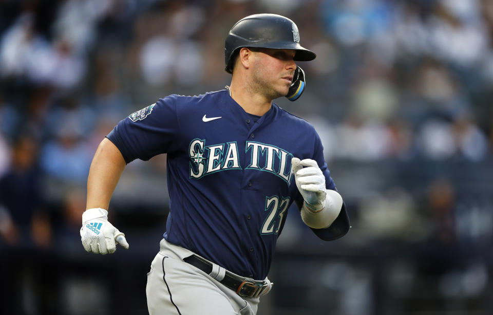 Seattle Mariners' Ty France runs the bases after hitting a home run against the New York Yankees during the second inning of a baseball game Thursday, June 22, 2023, in New York. (AP Photo/Noah K. Murray)