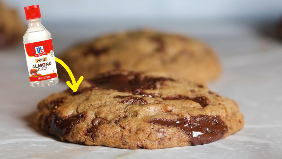 chocolate chip cookies with almond extract bottle