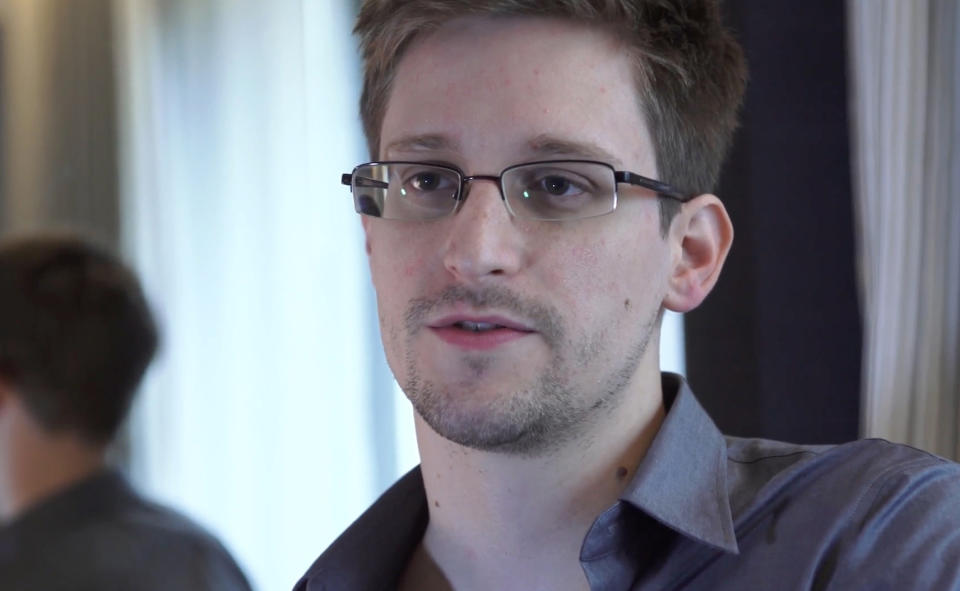 FILE - In this June 9, 2013, file photo provided by The Guardian Newspaper in London shows Edward Snowden, who worked as a contract employee at the National Security Agency, in Hong Kong. Compared with their more moderate Republican or Democratic peers, tea party supporters and liberals are significantly more likely to oppose the collection of millions of ordinary citizens’ telephone and Internet data, an Associated Press-GfK poll shows. By a 2-to-1 margin, both tea party supporters and liberals say the government should put protecting citizens’ rights and freedoms ahead of protecting them from terrorists. (AP Photo/The Guardian, Glenn Greenwald and Laura Poitras, File)