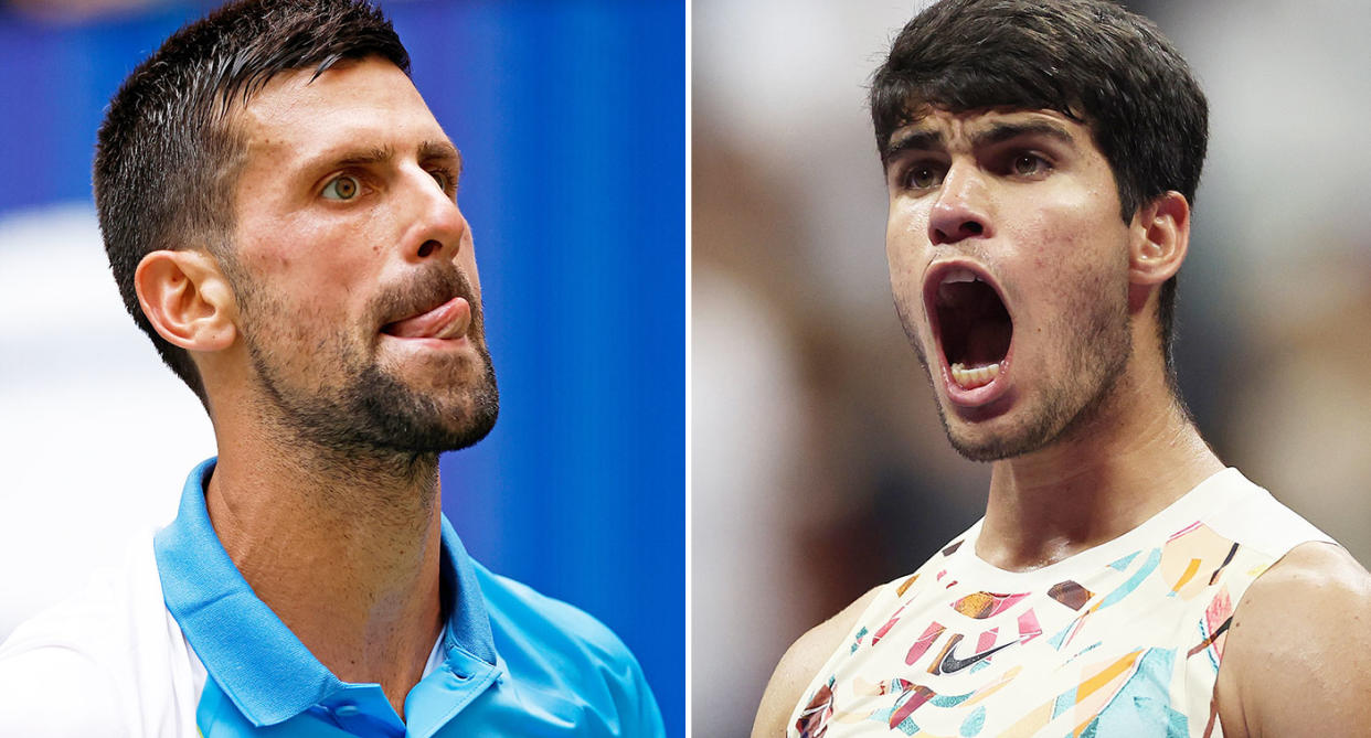 Carlos Alcaraz and Novak Djokovic are the only men in the Open era to have reached three grand slam semi-finals in the same year, before their 21st birthdays. Pic: Getty