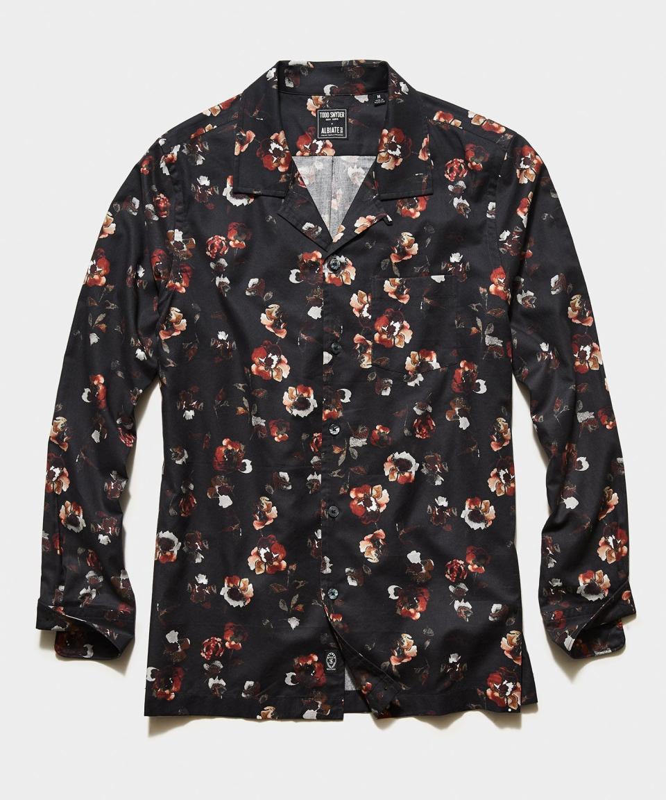 Italian Dark Floral Print Camp Collar Shirt