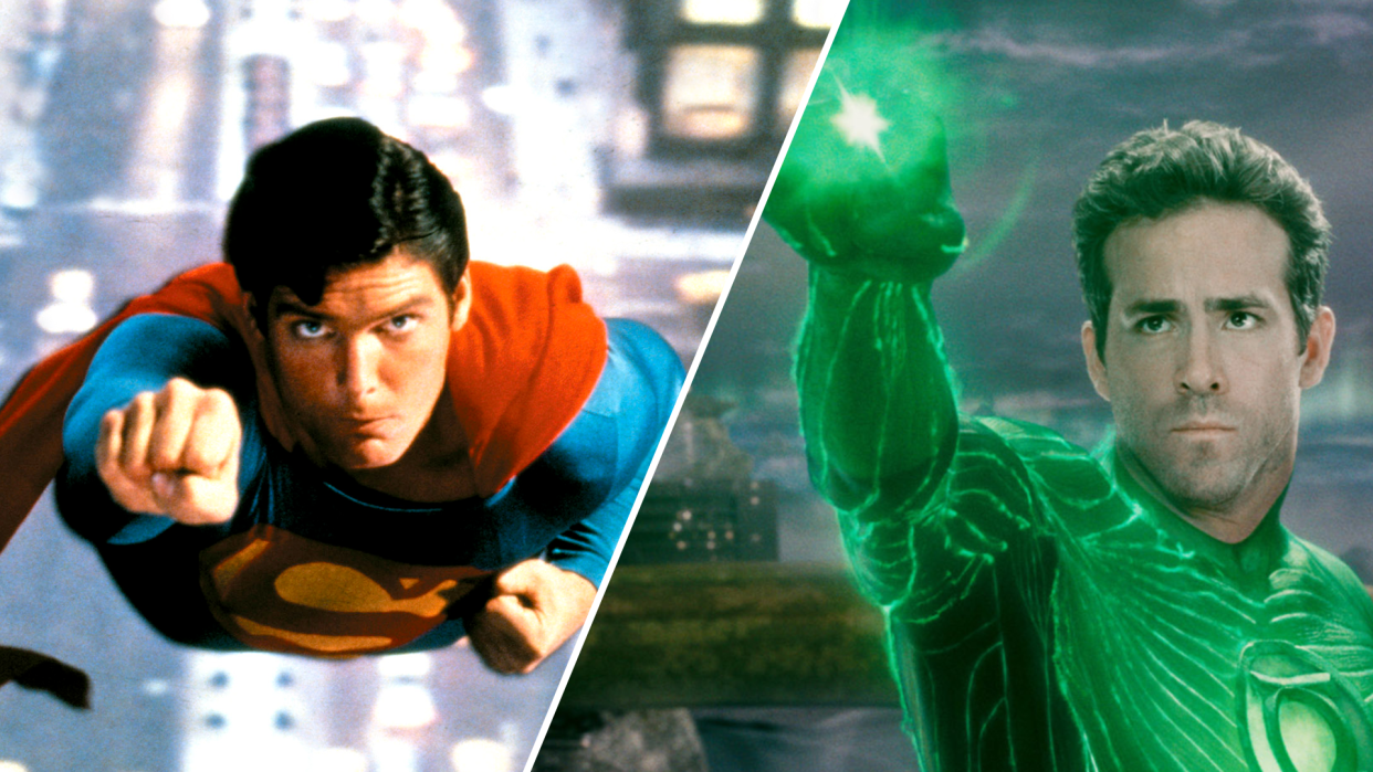 Christopher Reeve in Superman and Ryan Reynolds in Green Lantern. (Photo: Everett Collection)