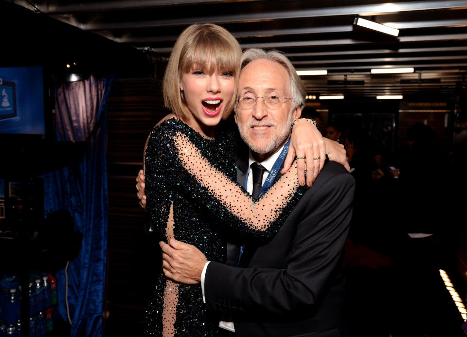 LOS ANGELES, CA - FEBRUARY 15: Singer-songwriter Taylor Swift and President of the National Academy of Recording Arts and Sciences Neil Portnow attend The 58th GRAMMY Awards at Staples Center on February 15, 2016 in Los Angeles, California.  (Photo by Michael Kovac/WireImage)