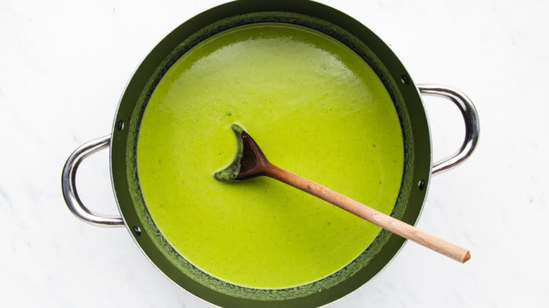 pea and mint soup in pot