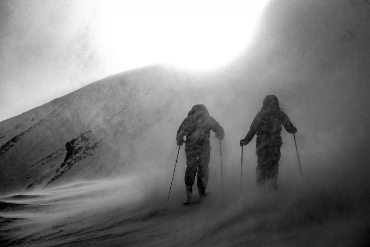 Ski touring into Italy's Dolomite Mountains in Feb. 2020.