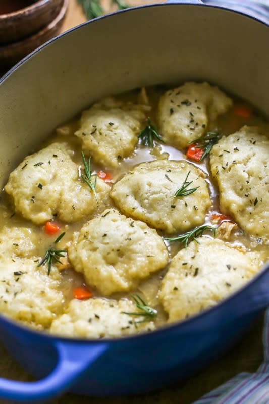 <p>Simply Whisked</p><p>This warm and comforting apple rosemary chicken and dumplings recipe is the perfect meal to make for a cozy dinner.</p><p><strong>Get the recipe: <a href="https://www.simplywhisked.com/apple-rosemary-chicken-dumplings/" rel="nofollow noopener" target="_blank" data-ylk="slk:Apple Rosemary Chicken and Dumplings;elm:context_link;itc:0;sec:content-canvas" class="link "><em>Apple Rosemary Chicken and Dumplings</em></a></strong></p>