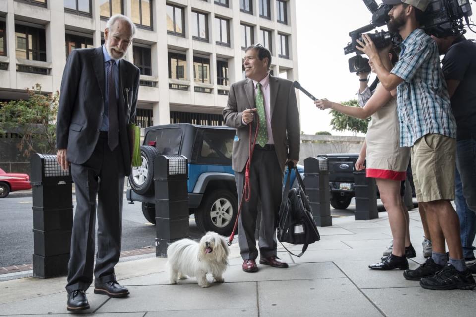 <div class="inline-image__title">1028431016</div> <div class="inline-image__caption"><p>Randy Credico and his dog Bianca arrive at court in September after being subpoenaed by Special Counsel Robert Mueller to testify against Roger Stone.</p></div> <div class="inline-image__credit">Drew Angerer/Getty</div>