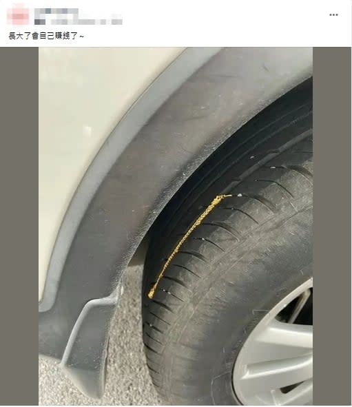 踩到黃金了！輪胎深溝卡「整條金鍊子」網一看全驚呆：帶財的車車