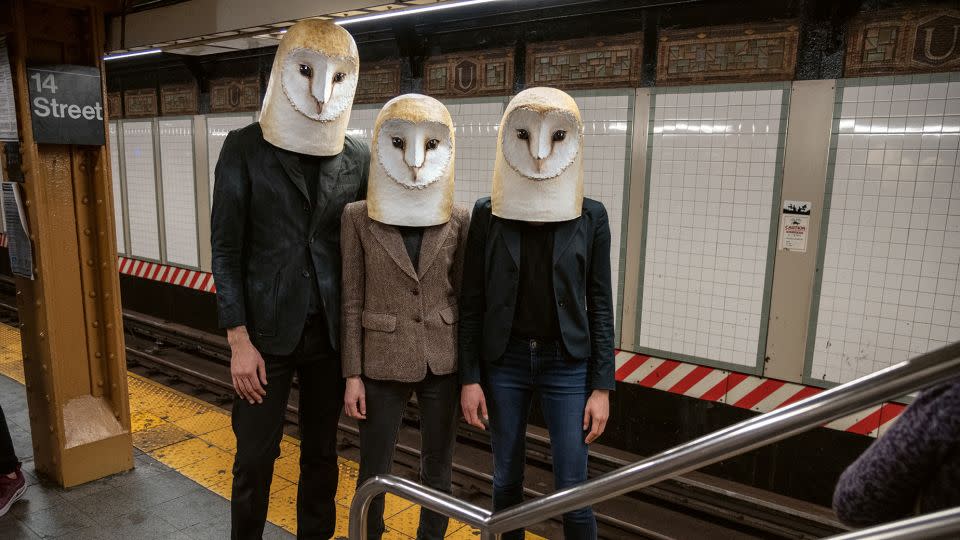 Triplet owls at Union Square. - Seymour Licht