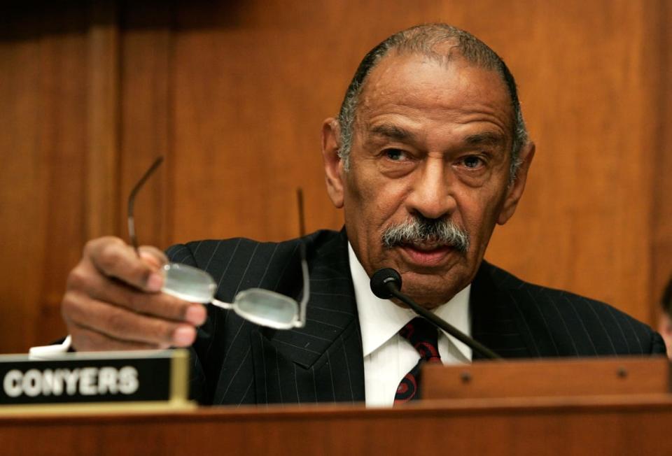 Rep. John Conyers Jr., a Michigan Democrat, speaks at a 2007 Judiciary subcommittee hearing on Capitol Hill. He was the first African-American member of the Judiciary Committee. Conyers served in the House for more than 50 years, becoming the first Black member of Congress to introduce legislation supporting reparations and the first bill to make Martin Luther King’s birthday a federal holiday. (Photo by Alex Wong/Getty Images)